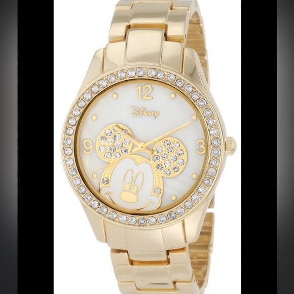 Disney Women's MK2127 Mickey Mouse Rhinestone Accent Gold-Tone Bracelet Watch - Picture 7 of 9